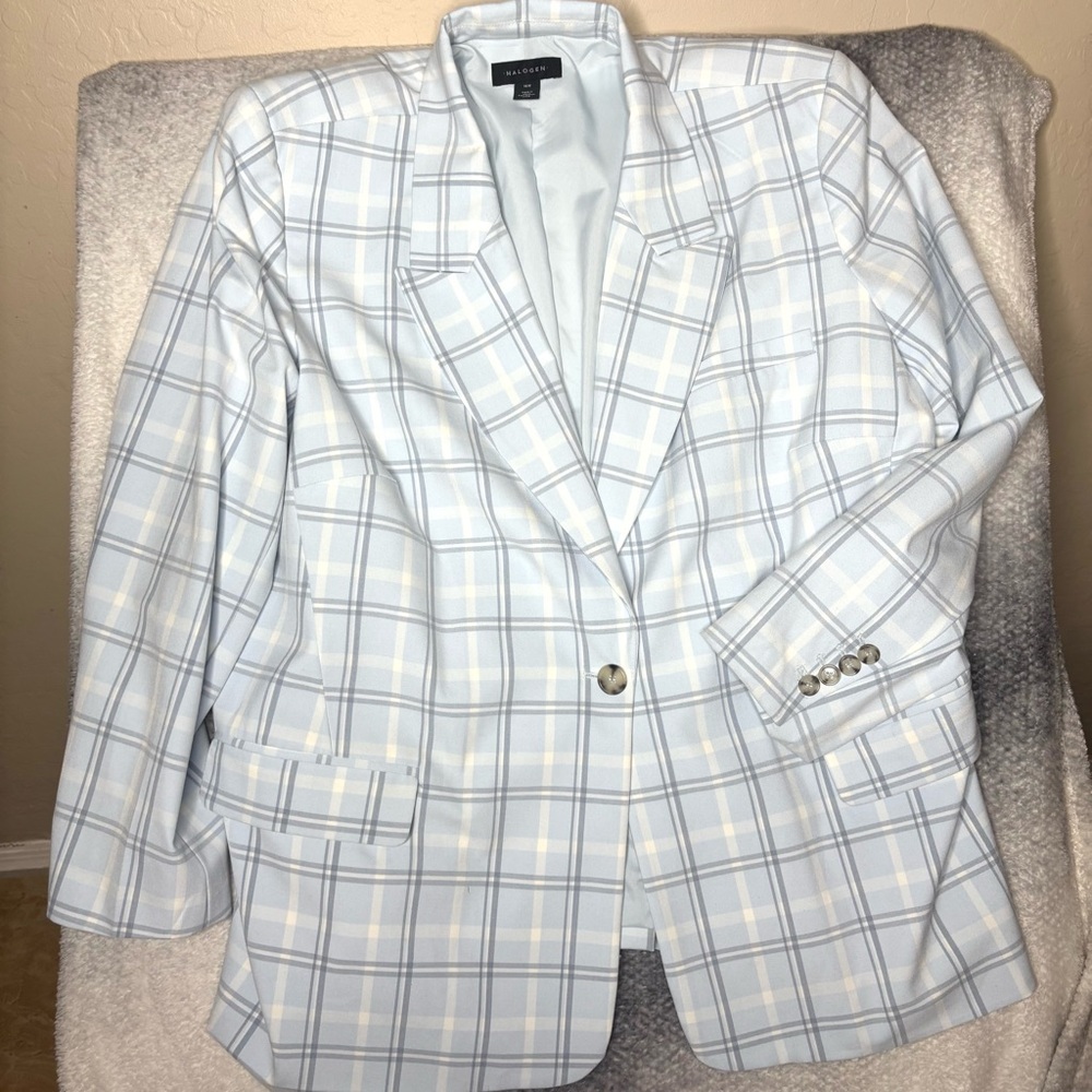 Halogen Plaid Single Button Blazer Skywriting Blu… - image 3